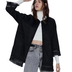 Zara Faux Suede Tunic Jacket with Fringe Detail